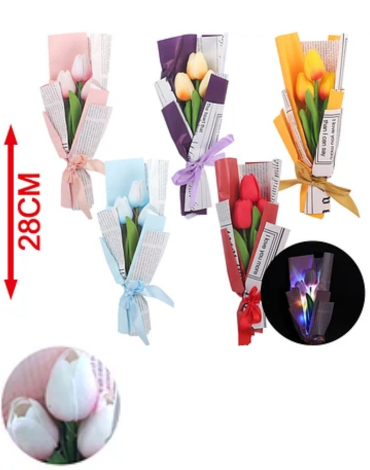 Ramo de Tulipanes con Luz Colores Surtidos x 6 Unds.Medida: 28 cm aprox
