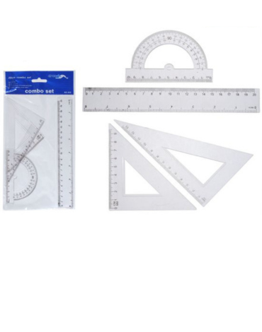 24 Set de Regla Escolar Geométrica (1 Set Trae : 4 PCS) Medida: 20 cm aprox.