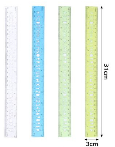 12 Set de Regla Escolar Colores Surtidos  (1 Set Trae : 4 PCS) Medida: 31 x 3 cm aprox.