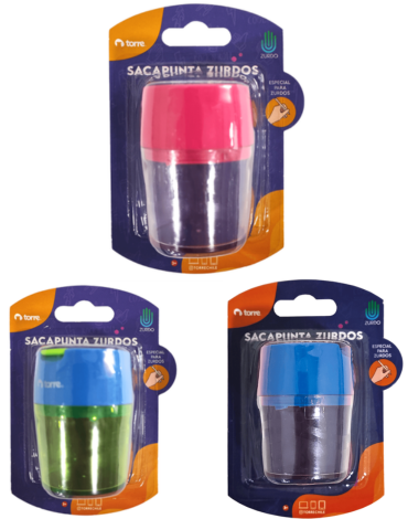 Sacapuntas Plastico Para Zurdos Doble Con Deposito Torre x 6 Unds.
