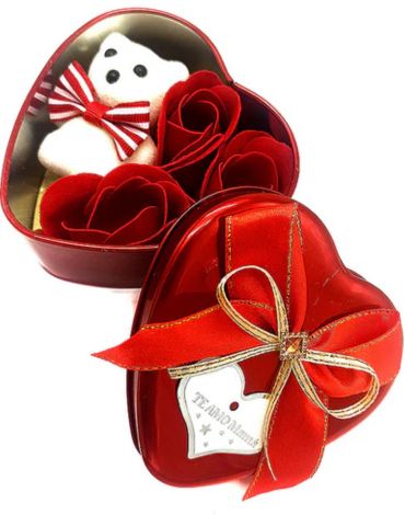6 Set Cajita con Osito y Rosas (1 Set Trae: 4 PCS) Medida: 9 x 9 x 5 cm aprox.