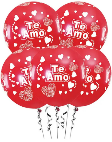 12 Set Globos de Látex con Corazones (1 Set Trae: 5 PCS)Medida: 30 cm aprox.