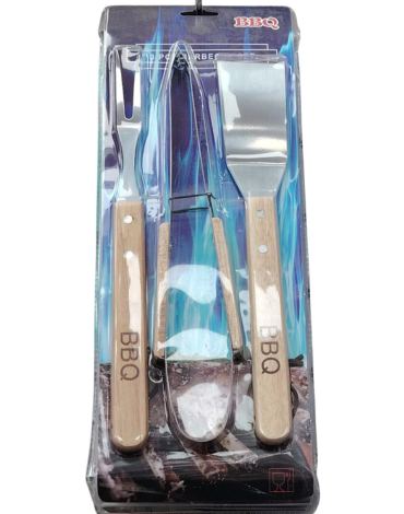 4 Set Parrillero con Mango de Madera( 1 Set Trae: 3 PCS)
