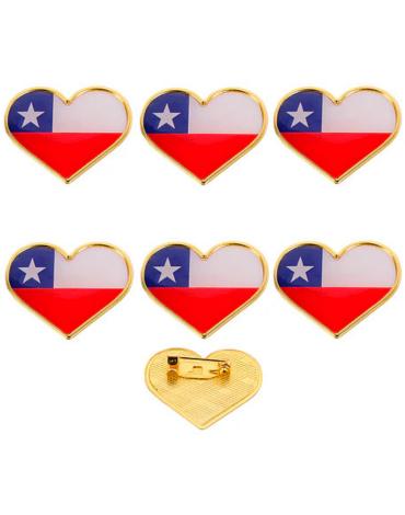 12 Set Pin Bandera de Chile Corazon (1 Set Trae : 6 PCS) Medida : 2.7 cm aprox.