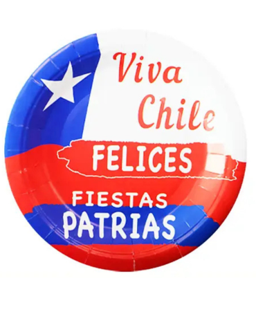 12 Set Platos de Cartón  Viva Chile (1 Set Trae : 6 PCS) Medida: 18 cm aprox.