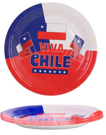 12 Set Platos de Cartón Viva Chile (1 Set Trae: 6 PCS) Medida: 18 cm aprox.