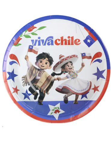 12 Set Platos de Cartón Viva Chile (1 Set Trae: 6 PCS) Medida: 18 cm aprox.