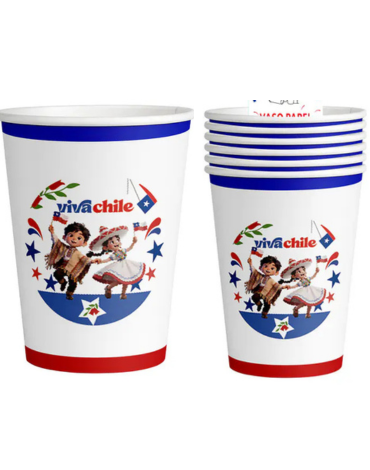 12 Set Vasos de Cartón Viva Chile (1 Set Trae: 6 PCS) Medida: 7 x 8.5 cm aprox.