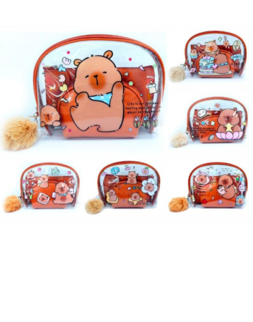 6 Set de Cosmetiquero Transparente Capibara.Medida: 24 .5 x 15.5 x 8 cm aprox (1 Set Trae: 3 PCS)