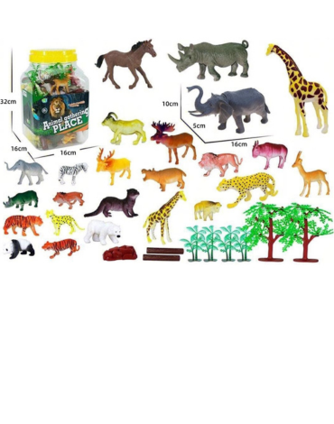 2 Set Pote de Dinosaurios con Accesorios. Medida: 10 x 5 x 16 cm aprox. (1 Set Trae: 22 PCS).