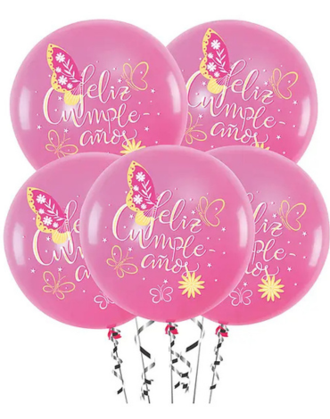 12 Set de Globos Látex Feliz Cumpleaños (1 Set Trae: 5 PCS) Medida: 30 cm aprox.