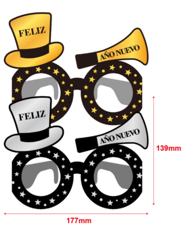 12 Set de Lente Feliz Año Nuevo .Medida: 17,7 x 13,9 cm aprox.(1 Set Trae: 6 PCS)