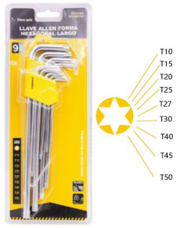 6  Set de Llave Allen Varias Medidas (1 Set Trae: 9 PCS)