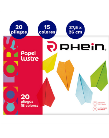 4 Set de Papel Lustre RHEIN (1 Set: 20 Pliego + 15 Colores ) Medidas : 26,5 x 37,5 cms aprox.