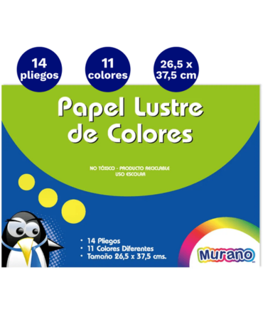4 Set de Papel Lustre  Murano (1 Set: 14 Pliego + 11 Colores ) Medidas : 26,5 x 37,5 cms aprox.