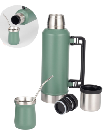 3 Set de Termo con Vaso Mate + Bombilla  Colores Surtidos (1 Set Trae: 3 PCS)