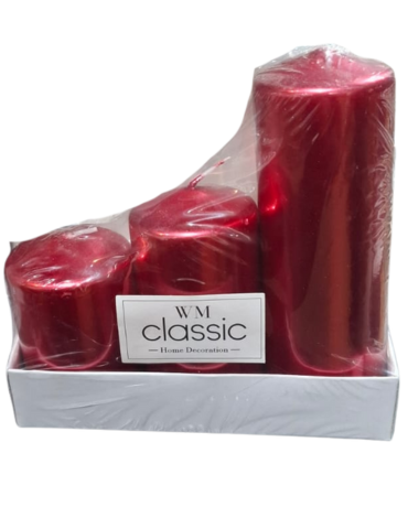 4 Set de Velas Roja Color Único. (1 Set Trae 3 PCS)