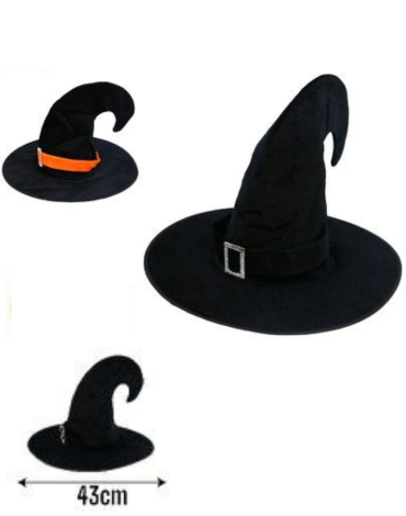 Sombrero Bruja de Halloween Colores Surtidos x 6 Unds.Medida: 43 cm aprox.