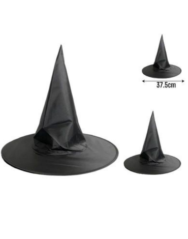 Sombrero Bruja Tela Lisa de Halloween Color Único x 12 Unds.Medida: 37.5 cm aprox.