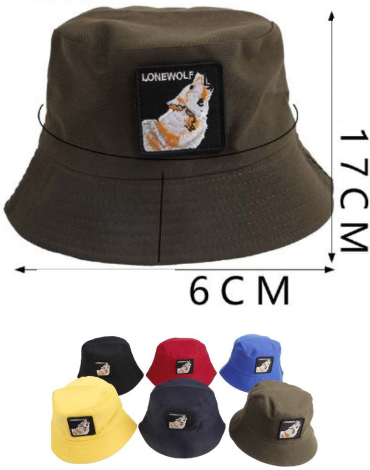 Sombrero Pescador con Diseño de Lobo x 12 Unds.Medida: 17 x 6 cm aprox.