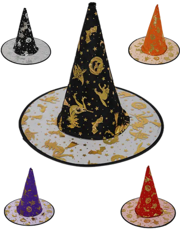 Sombrero de Bruja Halloween Colores Surtidos x 12 Unds.Medida:38 cm aprox.