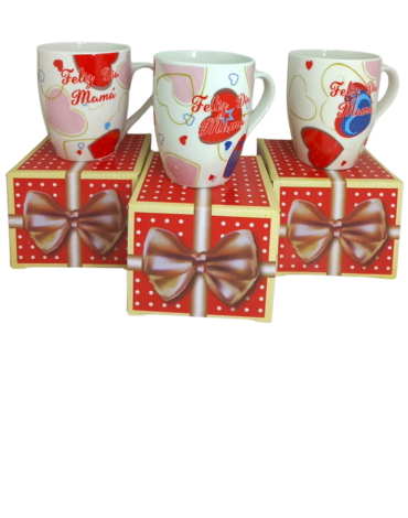 Taza Feliz Día de la Madre  x 6 Unds.Medidas : 10 x 10 x 8 cm aprox