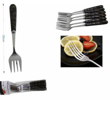 6 Set de Tenedor de Metal Mango con Diseño. Medida: 20 cm aprox. (Cada Set trae 6 PCS)