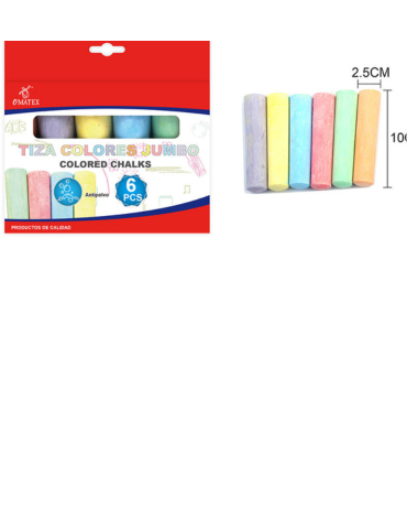 12 Cajas de Tizas Jumbo Colores Surtidos. Medida: 10 x 2.5 cm aprox.(1 Caja Trae : 6 PCS)