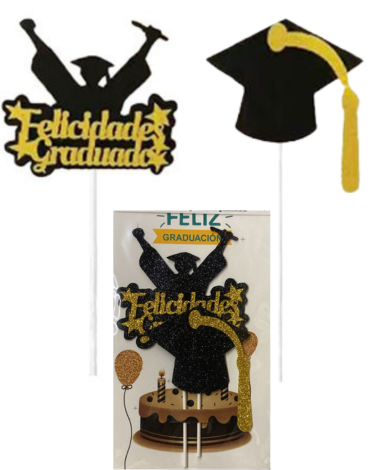 12 Set Topper de Torta Graduación  (1 Set Trae 2 PCS)
