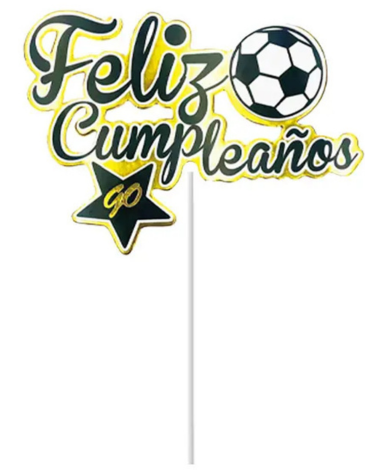 Topper para Torta de Fútbol Feliz Cumpleaños x 6 Unds.
