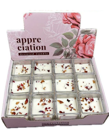 Vela Aromática Rosas con Flores Secas x 12 Unds. Medida: 5 x 5 x 5 cm aprox.