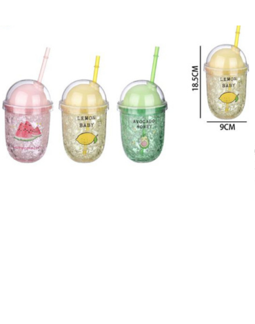 Vaso con Bombilla 380 ML Modelos Surtidos x 6 Unds. Medida: 18.5 x 9 cm aprox.