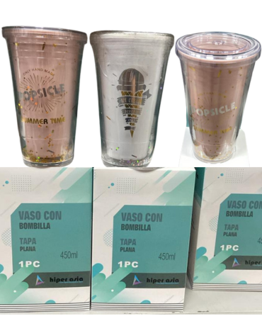 Vaso con Bombilla Modelos Surtidos x 12 Unds. Medida: 450 ml aprox.