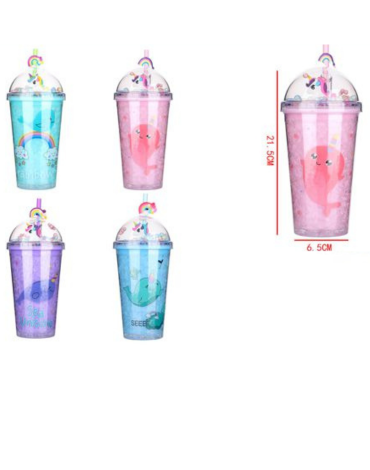 Vaso con Bombilla 450 ML Modelos Surtidos x 6 Unds. Medida: 21.5 x 6.5 cm aprox.