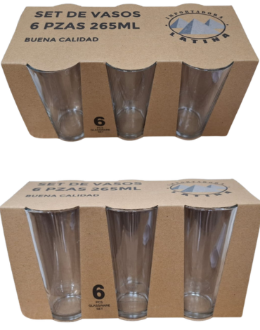 6 Set de Vaso de Vidrio 265 ML (1 Set Trae: 6 PCS)