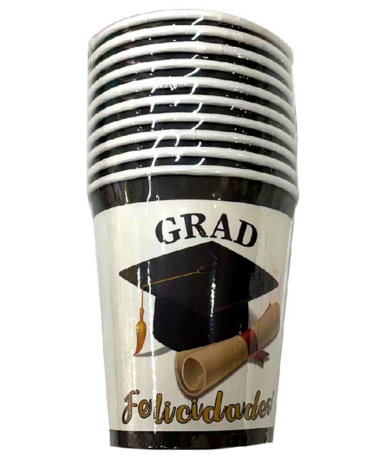 12 Set Vasos Cartón Graduación.(1 Set Trae: 10 PCS)