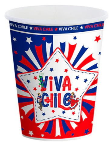 12 Set Vasos de Cartón Viva Chile (1 Set Trae: 6 PCS) Medida: 250 ml aprox.