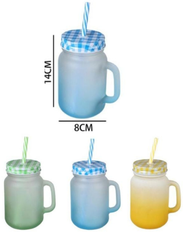 Vasos de Vidrio con Bombilla 500 ML x 12 Unds.Medida:14 x 8 cm aprox.