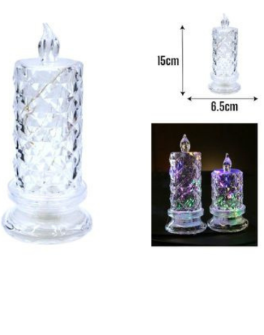 Vela Led Acrílica con Luz Multicolor x 12 Unds.Medida:12 x 6.5 cm aprox.
