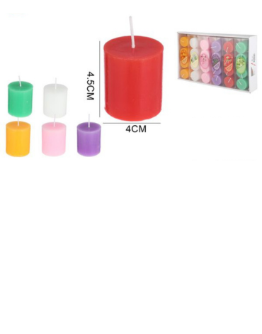 12 Set de Velas Colores Surtidos . Medida: 4.5 x 4 cm aprox.(1 Set Trae :4 PCS)