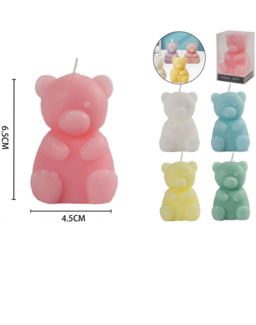 Velas Figuras de Osito Aromas Surtidas  x 12 Unds.Medida: 6.5 x 4.5 cm aprox.