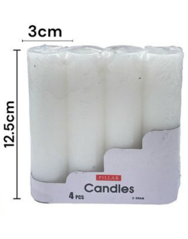 6 Set de Velas Blancas. Medida: 12.5 x 3 cm aprox. (1 Set Trae 4 PCS)