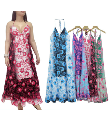 Vestido de Dama Elasticado Atrás Colores Surtidos x 12 Unds.Talla: S / M - M / L - L  / XL