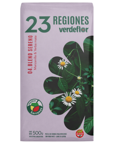 Yerba Mate 23 Regiones Blend Sereno Manzanilla x 12 Unds. Peso: 500 mg