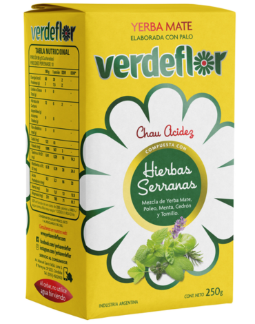 Yerba Mate Hierbas Serranas Verdeflor x 12 Unds. Peso: 250 gr