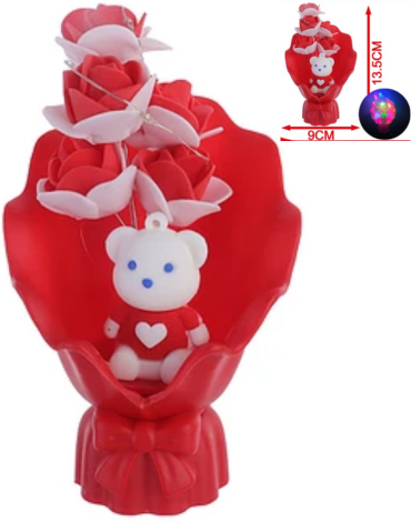 Lámpara Rosas con Ositos San Valentin x 4 Unds. Medida: 9 x 13.5 cm aprox.