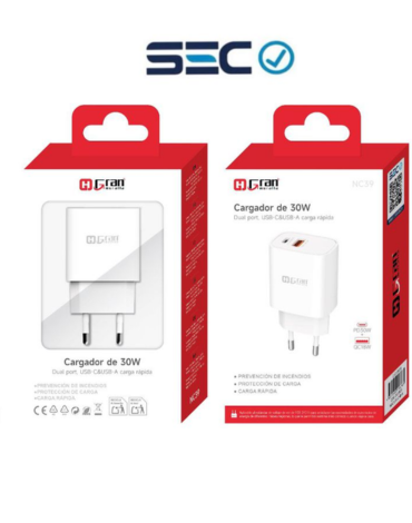 Cargador Super Rapida TPC + USB 30W con SEC sin Cable x 4 Unds.