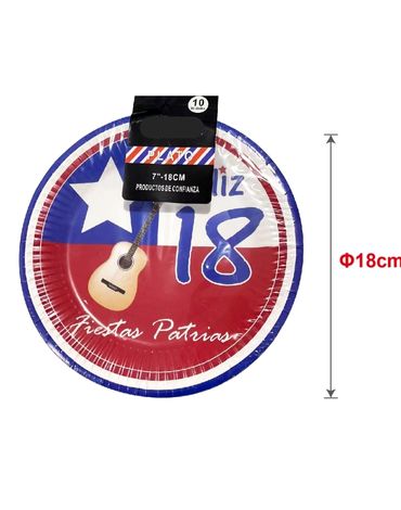 Platos Feliz 18 Fiestas Patrias x 12 Set Unds. Medidas: 18 cm Aprox.