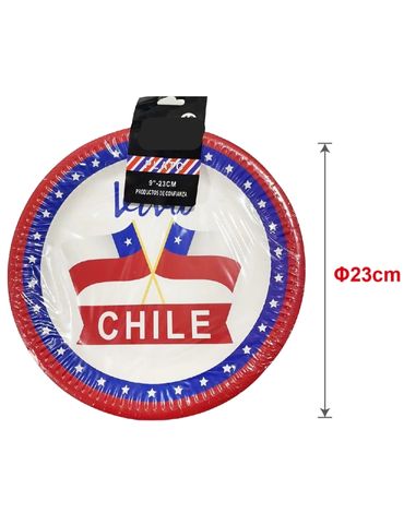 Platos Viva Chile Fiestas Patrias x 12 Set. Medidas: 23 cm Aprox.