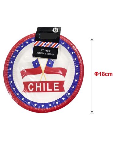 Platos Viva Chile Fiestas Patrias x 12 Set. Medidas: 18 cm Aprox.